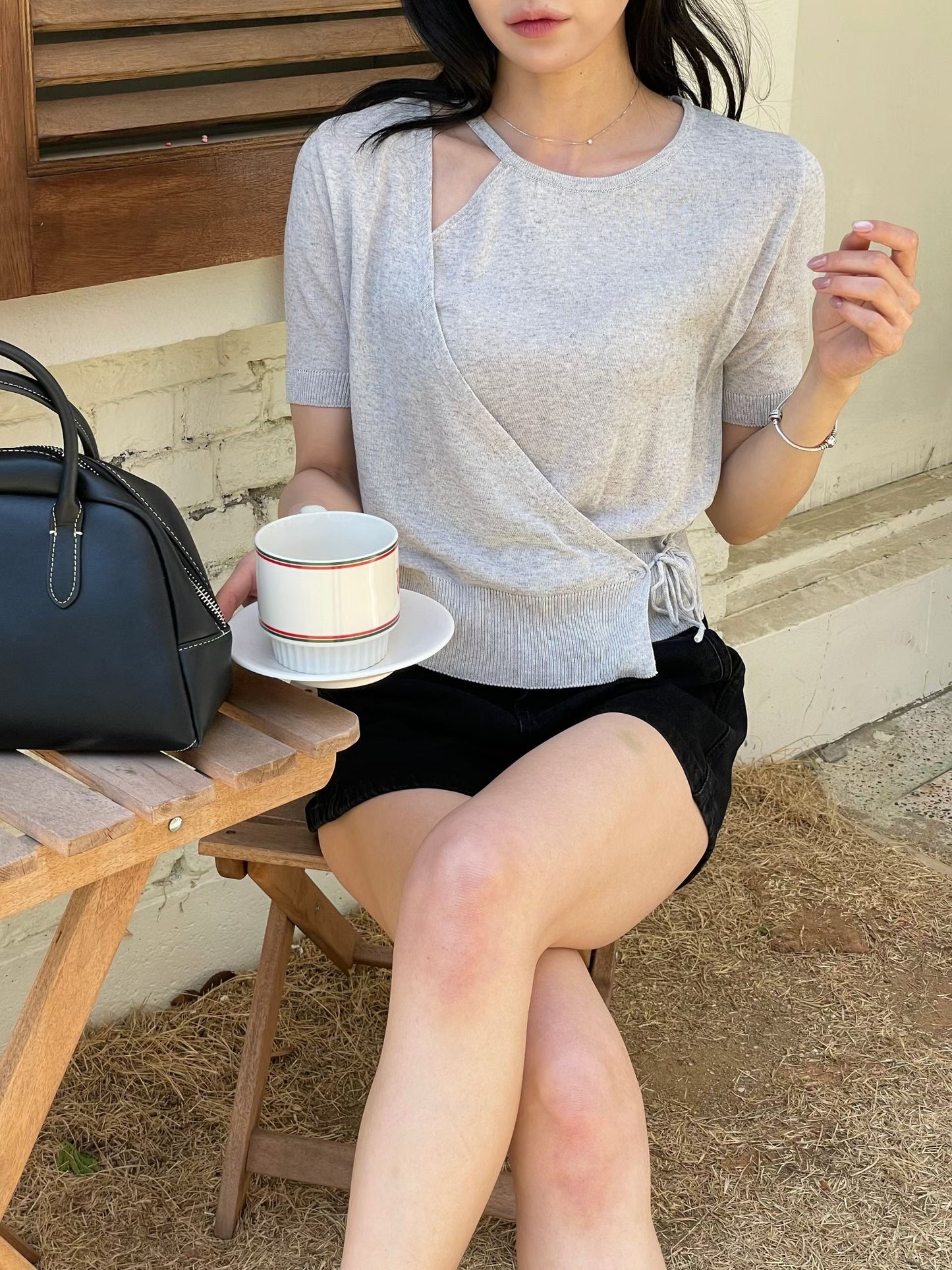 Sophisticated Cross-Front Open Knit Top(4 Colors)