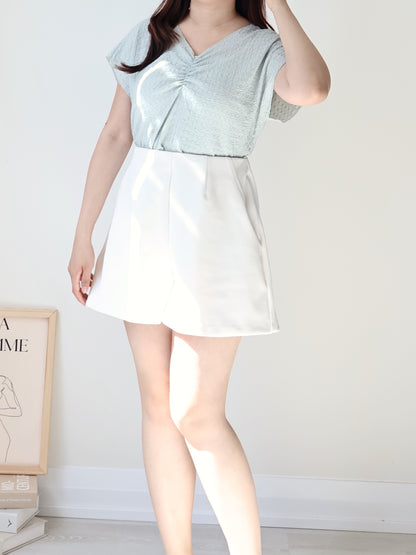 [Wrinkle-Free] V-Neck Waffle Arm-Concealing Top(Mint)