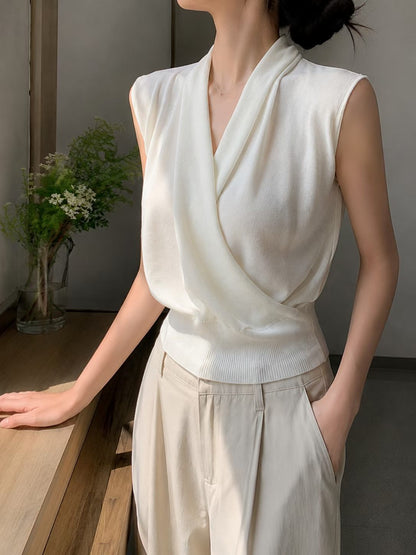 Chic Drape Wrap-Neck Knit Top(4 colors)