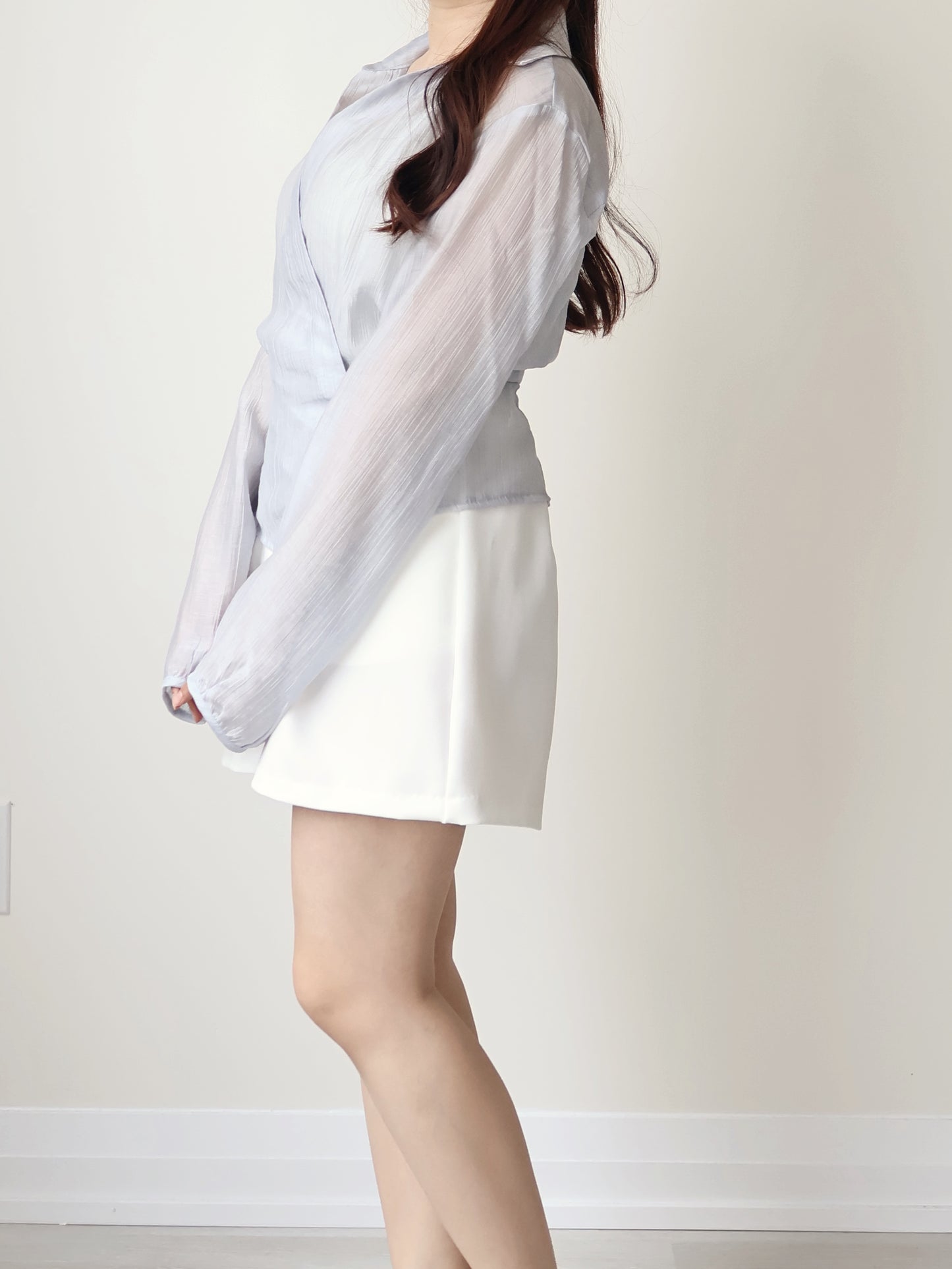 [Wrinkle-Free] French Wrap Misty Sheer Blouse(2 colors)