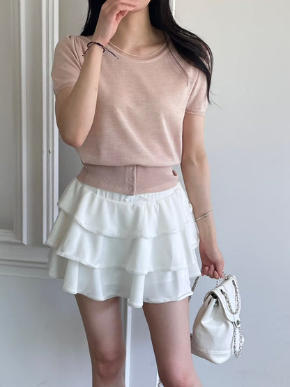 Romantic Crew-Neck Sheer Linen Knit Top(4 colors)