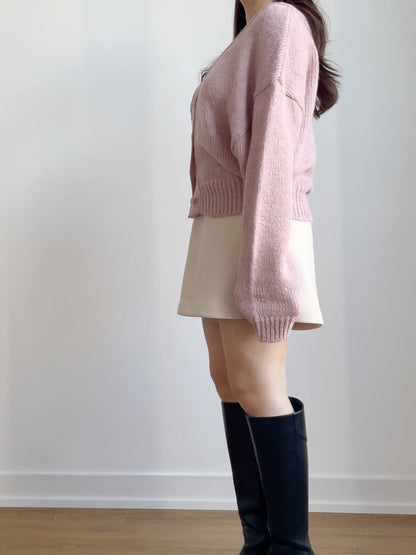 [10% WOOL] V-neck Warm Knit Cardigan (Pinkish purple)