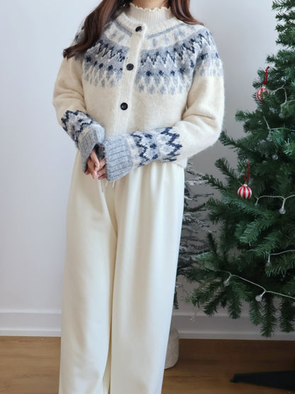 [10% WOOL🐏] Nordic Gradient Snowflake Cardigan(Oatmeal)