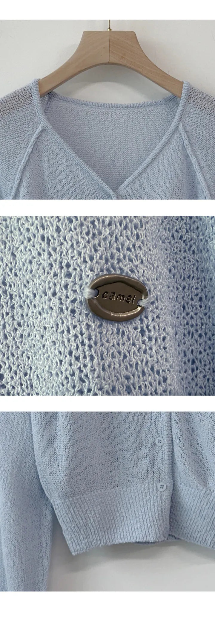 Pastel Pendant Lightweight Cool-Touch Knit Cardigan(Skyblue)