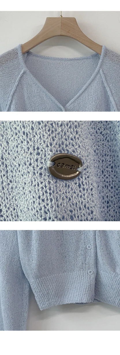 Pastel Pendant Lightweight Cool-Touch Knit Cardigan(Skyblue)