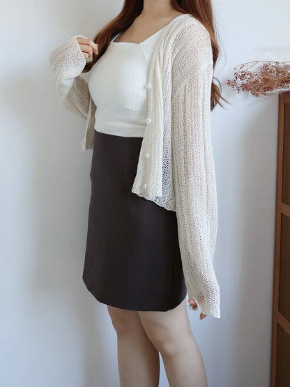 Cinnamon Stripe Draped Knit Cardigan(Beige)