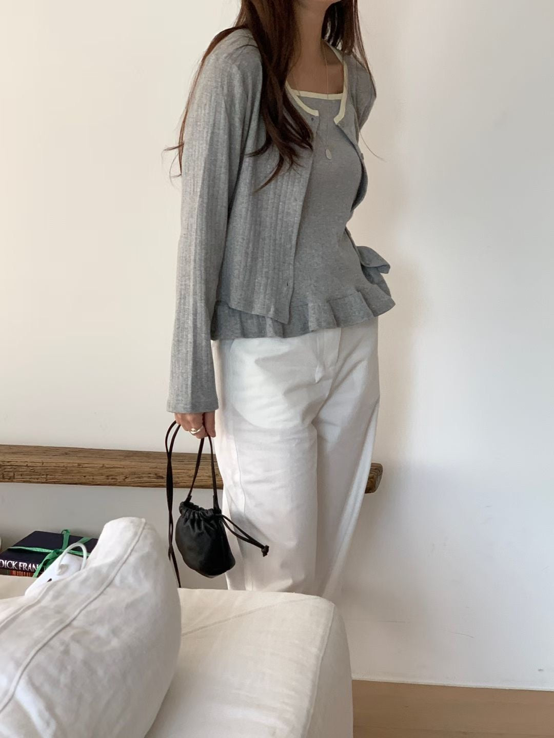 Sweet Piped Jacquard Ruffle 2-Piece Set(4 colors)