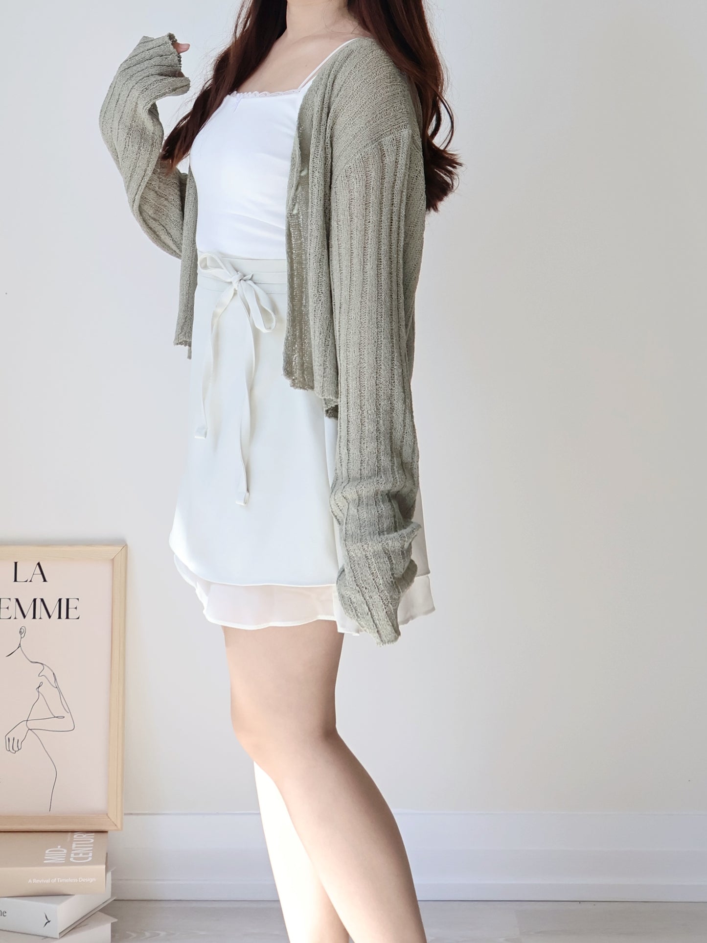 Relaxed Cinnamon V-Neck Knit Cardigan(Matcha)