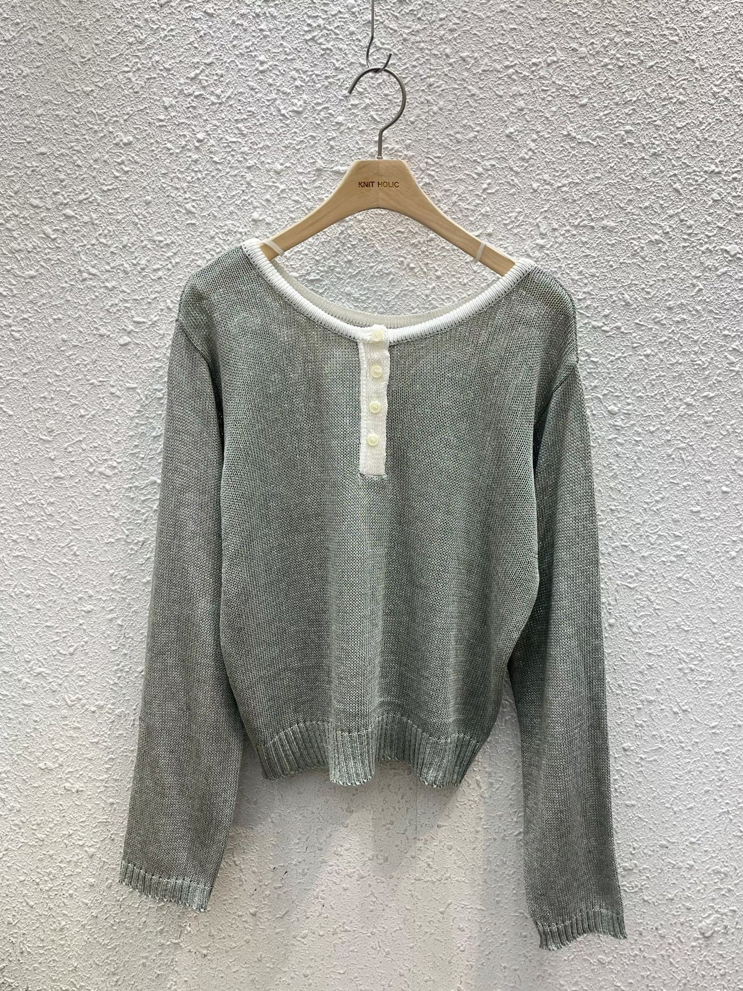 Soft Colour-Block Henley Knit Top(5 colors)