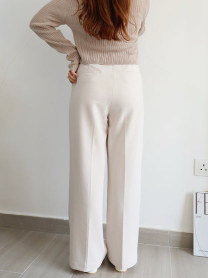 [Best Seller🏅] Wrinkle-free Fabric Pleated Straight Leg Trousers(Beige)