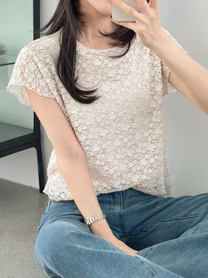 Romantic Daisy Lace Lined Blouse(3 Colors)