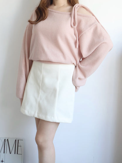 Asymmetric One-Shoulder Fleece Top(Peach)