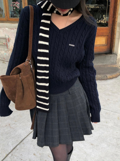 V-neck Cozy Cable Knit Sweater(5 colors)