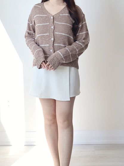 Minimalist Striped Snowy Yarn Cardigan(Brown)