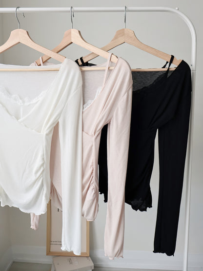 Romantic Lace Layered 2-Way Top(Peach)