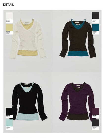 Vivid Layered V-neck Cami & T-Shirt 2-Piece set(4 colors)