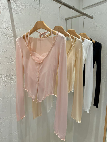 Balletcore Sheer Layered Cami & Cardigan 2-Piece Set(4 colors)