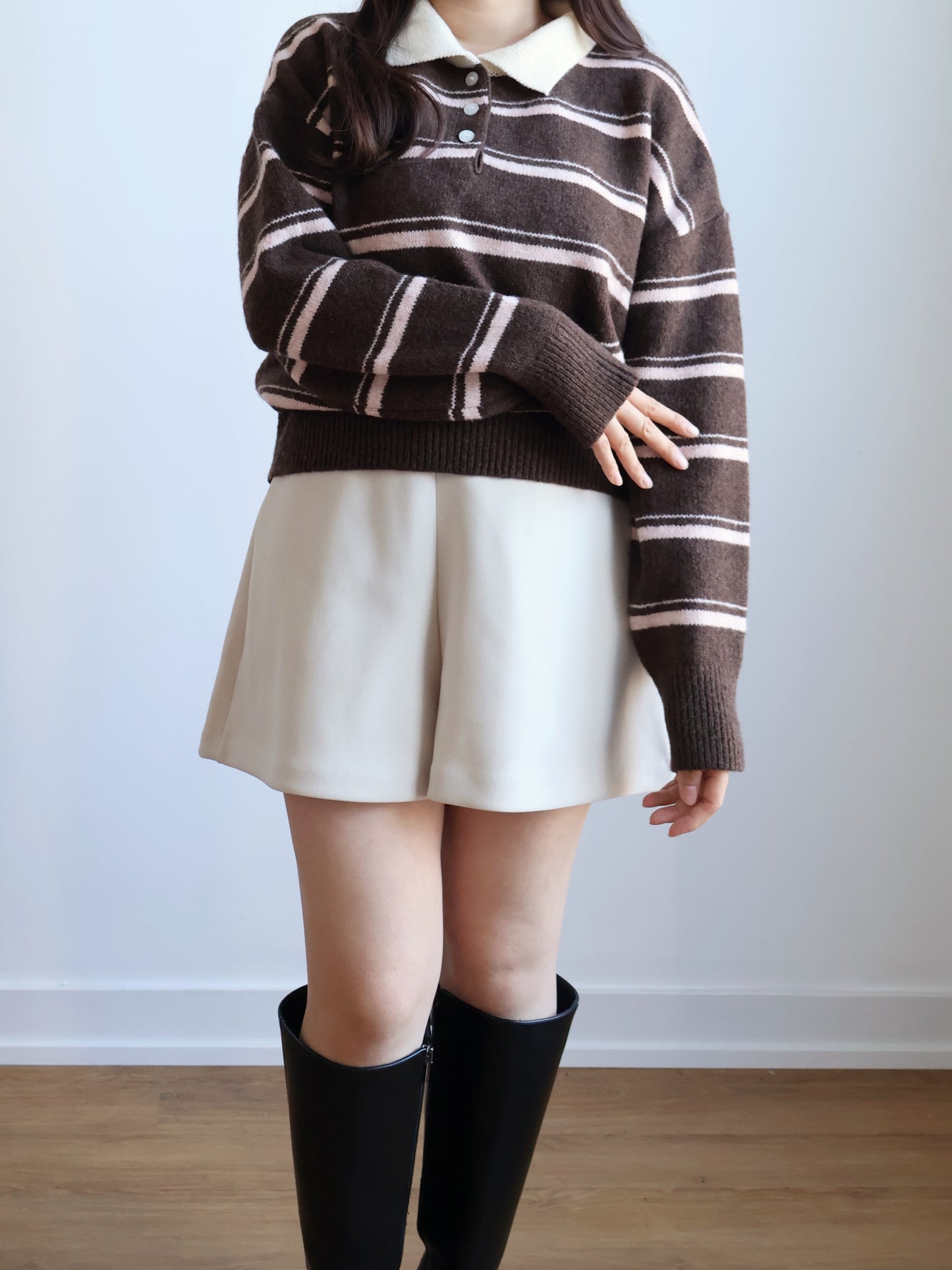 Teddy Collar Striped Sweater