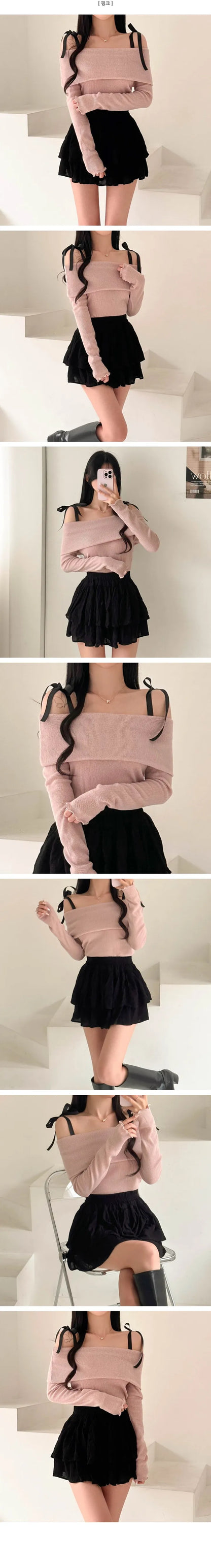 Romantic Bow Collar Off-Shoulder Top(3 colors)