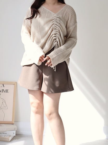 Effortless Drawstring Relaxed-Fit Knit Top(Beige)