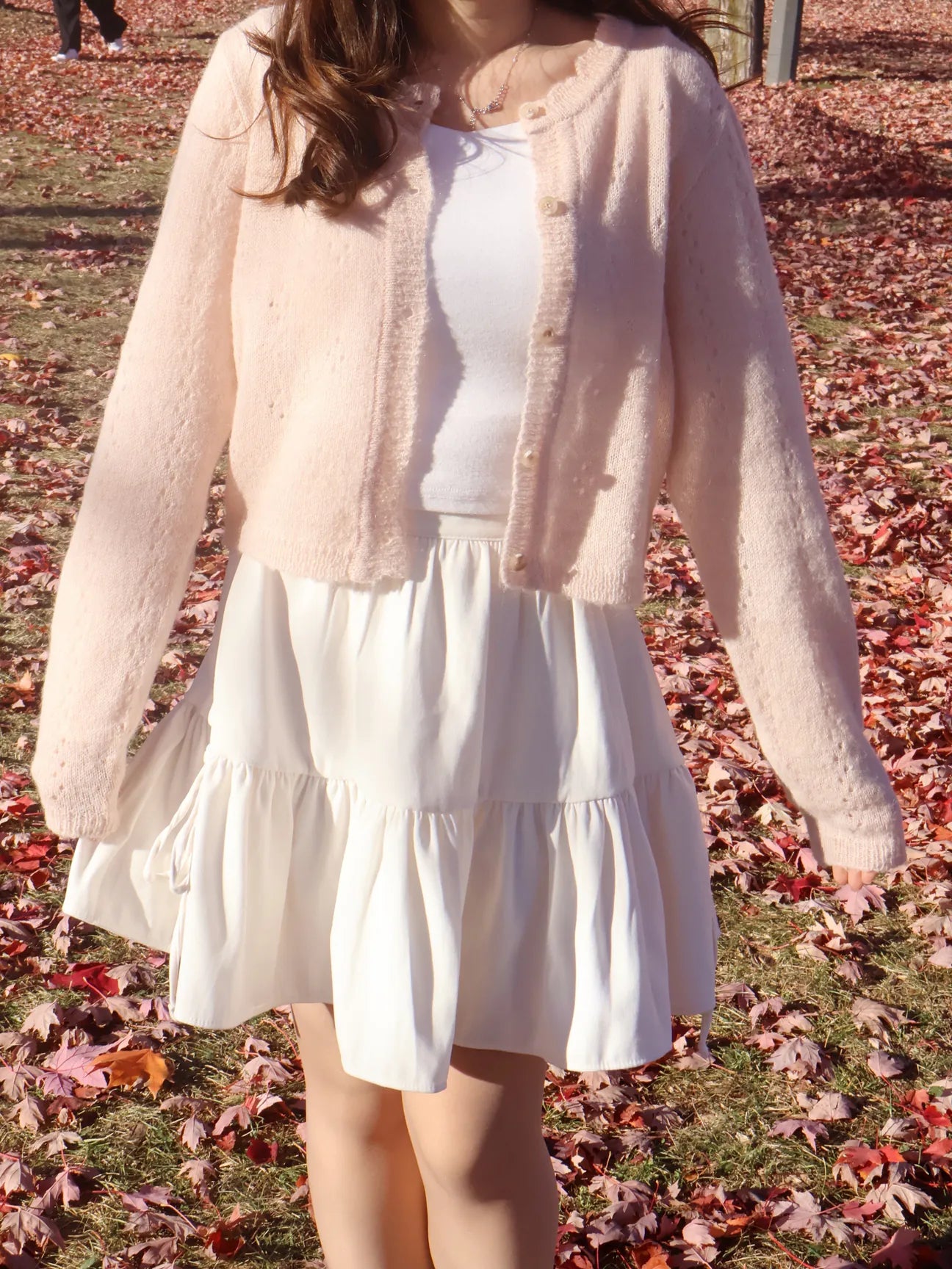 [25% WOOL] Sweet Lace Hollow-Out Cardigan(Peach)