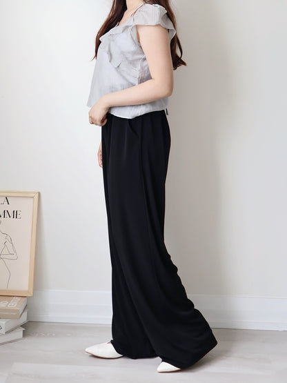 [Wrinkle-Free] Cooling Flowy Dual-Pocket Wide-Leg Pants(Black)