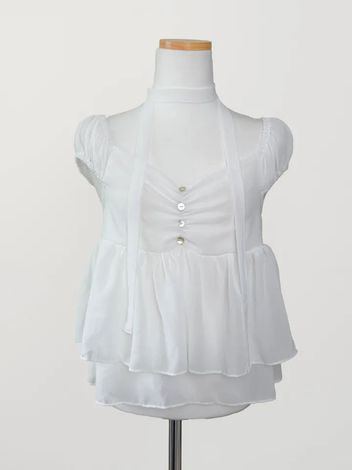 2-Way Flowy Tiered Puff-Sleeve Chiffon Blouse(3 Colors)
