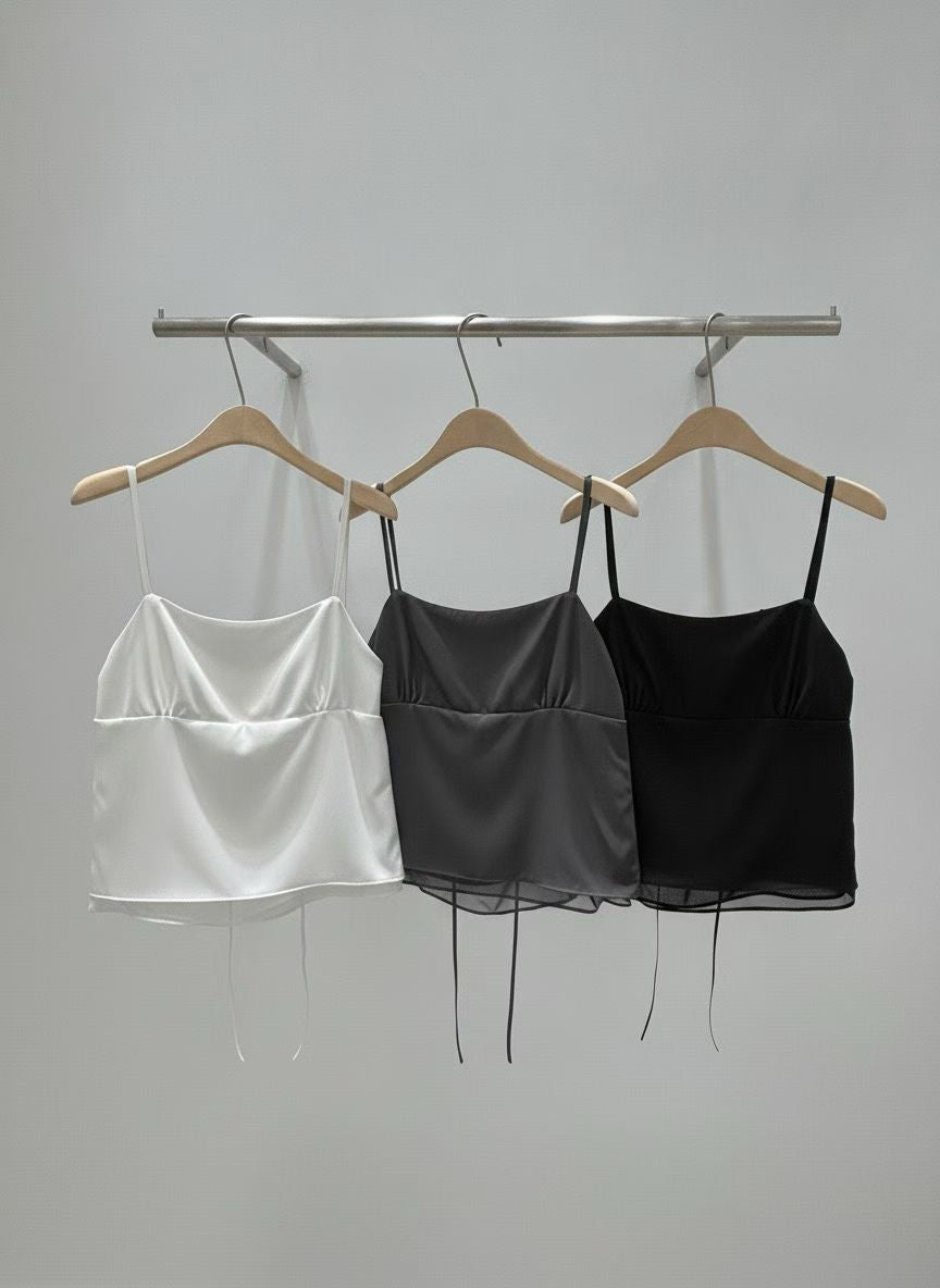 Feminine Sheer Satin Slip Cami Top(3 colors)