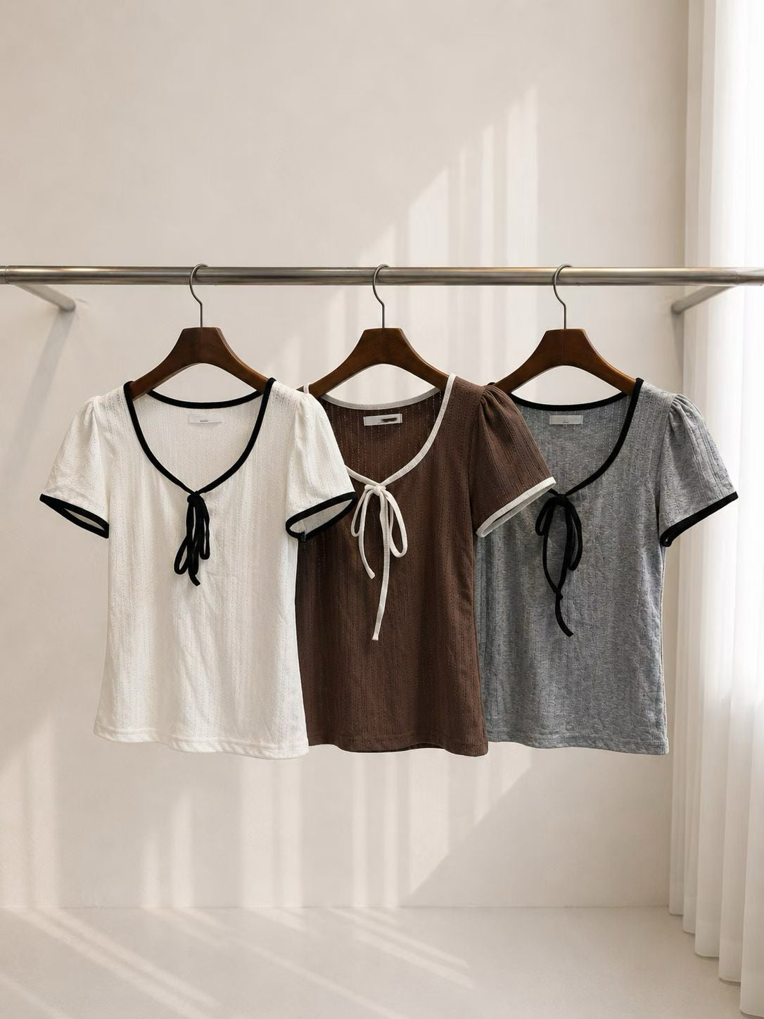 Sweet Color-Block Ribbon Bow Top(3 Colors)