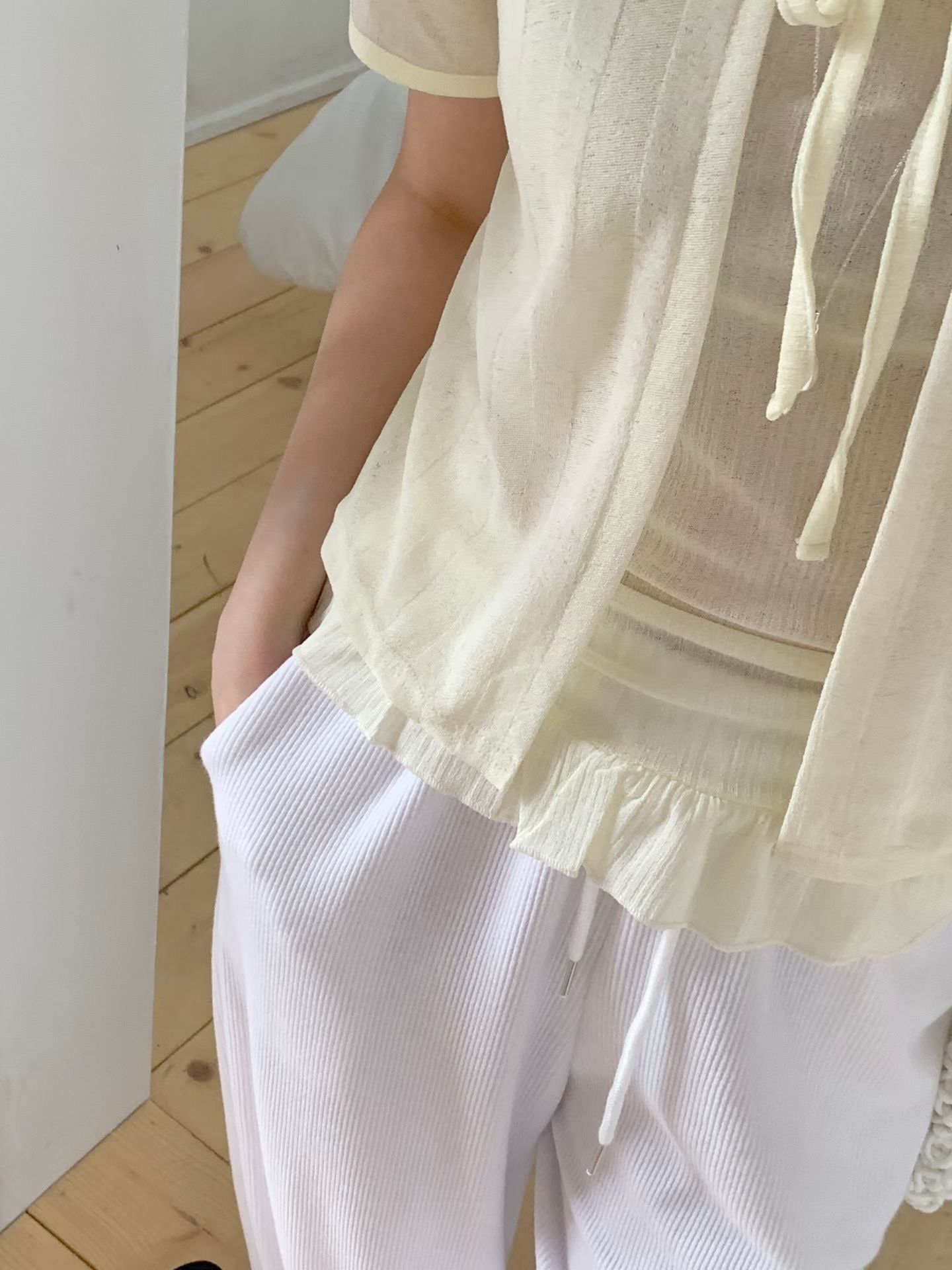 Sweet Ruffle Tie-Front Sheer Cami Set(3 Colors)