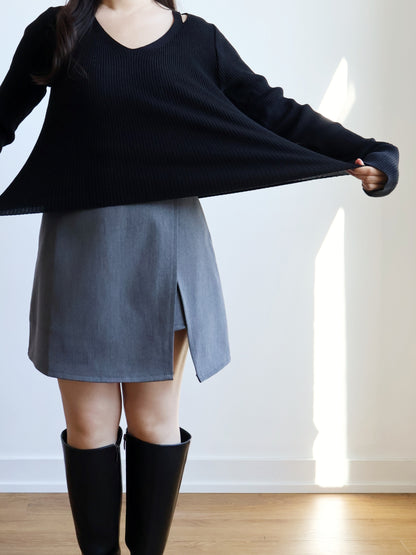 V-neck High-elastic Knit Top(Black)