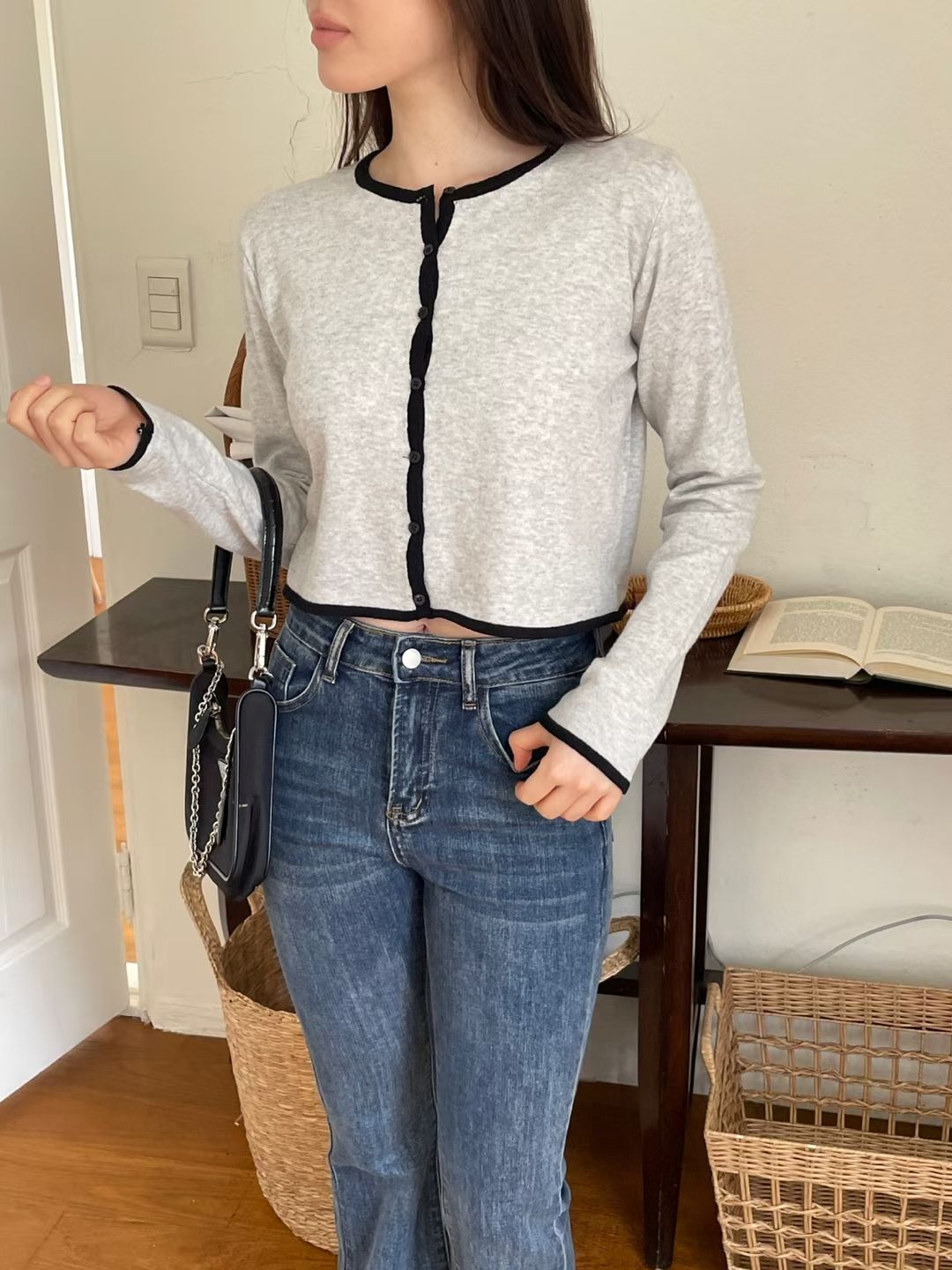 Minimalist Two-Tone Knit Cardigan(3 colors)