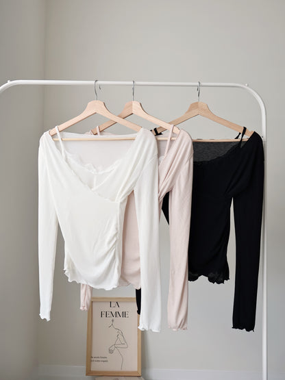 Romantic Lace Layered 2-Way Top(Peach)