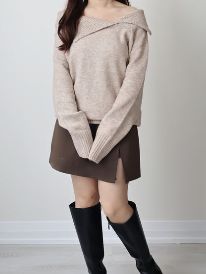 [2-WAYS] Elegant Off-shoulder Sweater(Oatmeal)