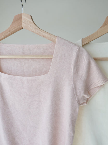 Cozy Marshmallow Square-Neck Knit Top(Peach)