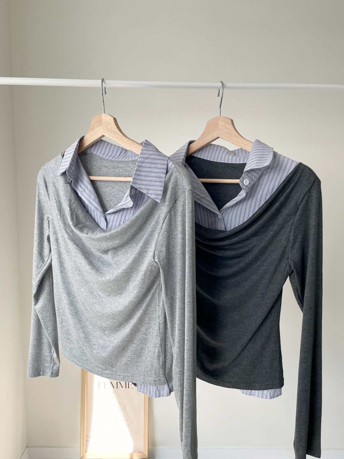 Layered Shirt-Collar Top(Charcoal)