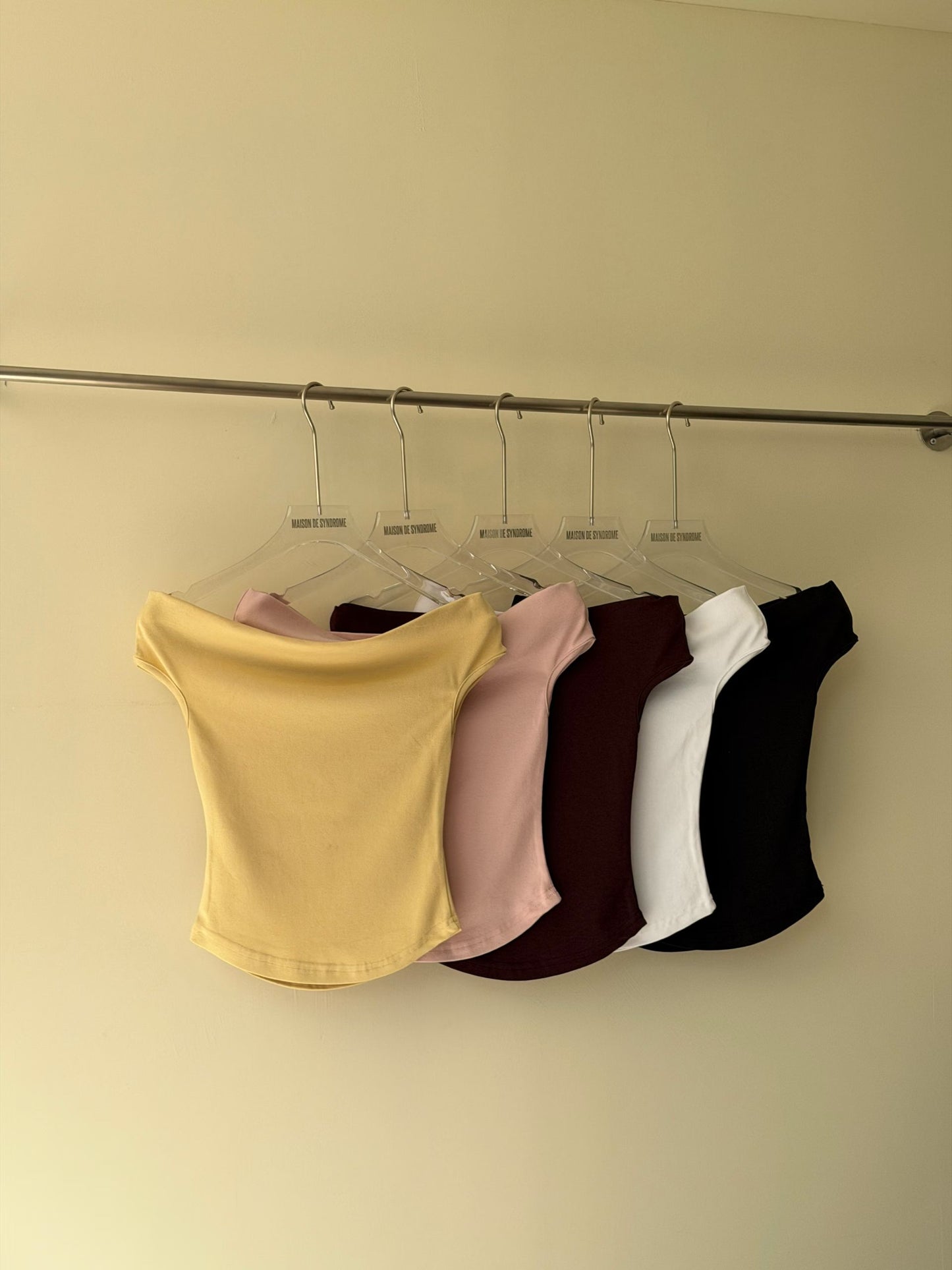 French Off-Shoulder Stretch Cotton Top(5 Colors)