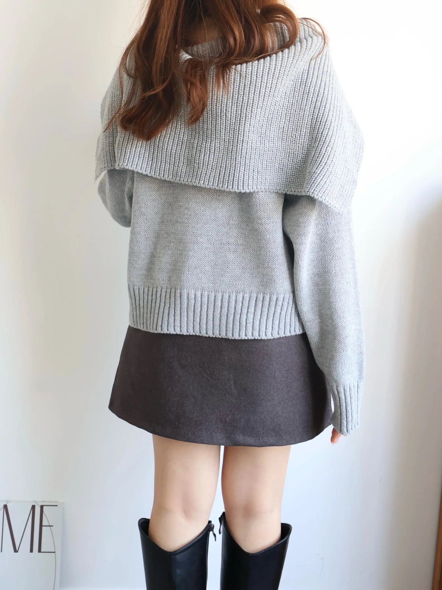 Sailor Collar Zip Cardigan(Grey)