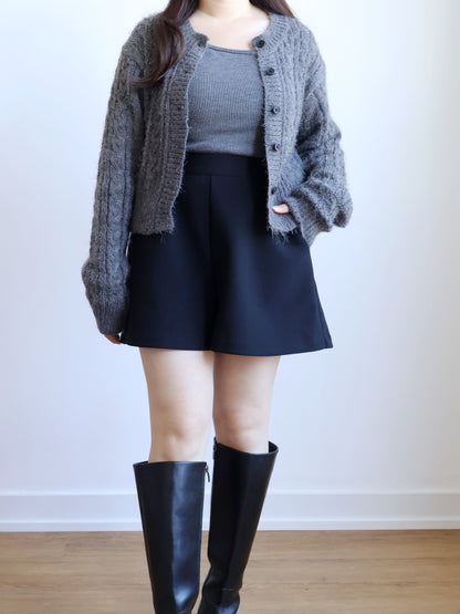 Romantic Cable Knit Cardigan(Charcoal)