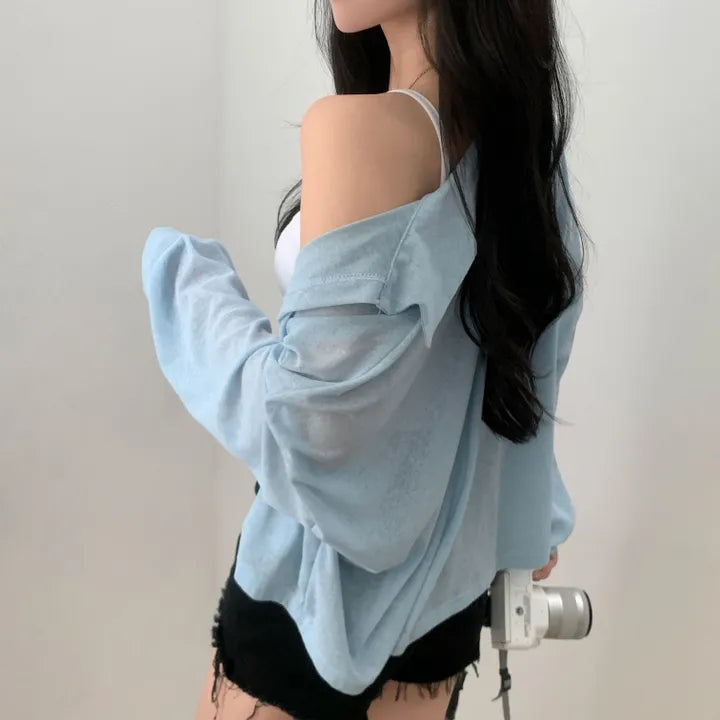 Morning Mist Sheer Layering Oversized Shirt(4 colors)