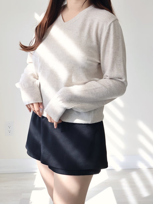 Dreamy V-Neck Heather Sweater(Oatmeal)