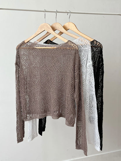 Boat Neck Open Stitch Loose Fit Sweater(3 colors)
