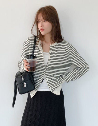 Stripe Round Neck Cardigan(4 colors)