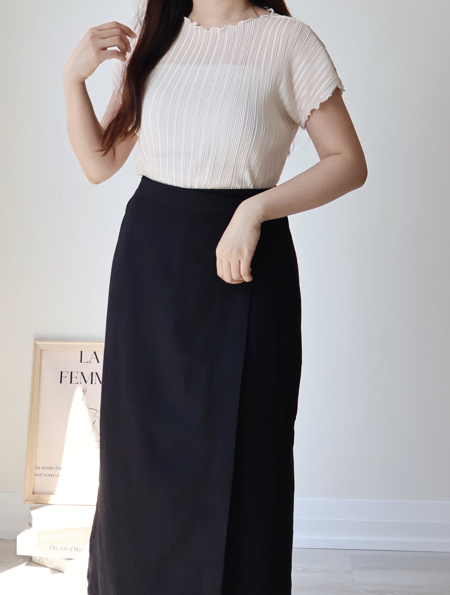 [Wrinkle-Free] Elegant Cool-Touch Vertical Pleat Top(Cream)