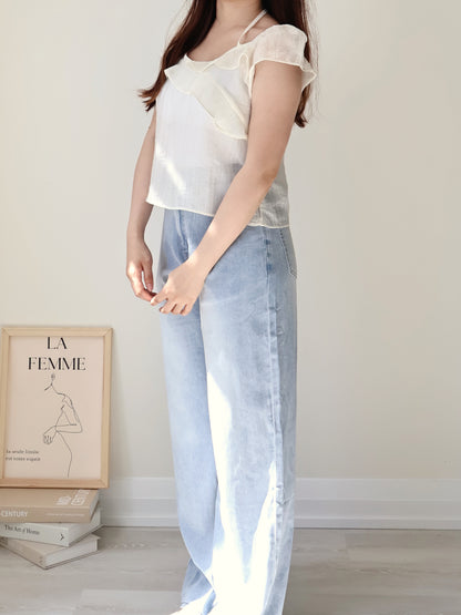 [2-way] Airy Ruffle Halter Tencel Blouse(Cream)