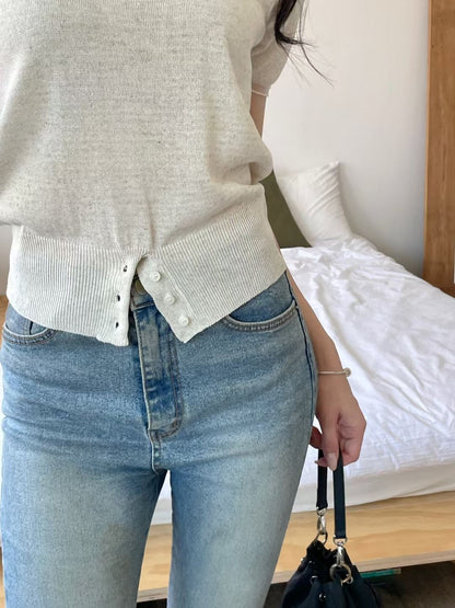 Romantic Crew-Neck Sheer Linen Knit Top(4 colors)