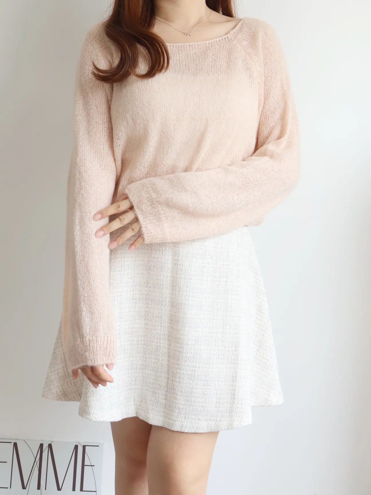[8% Mohair] Cloud-Light Soufflé Sweater(Peach)