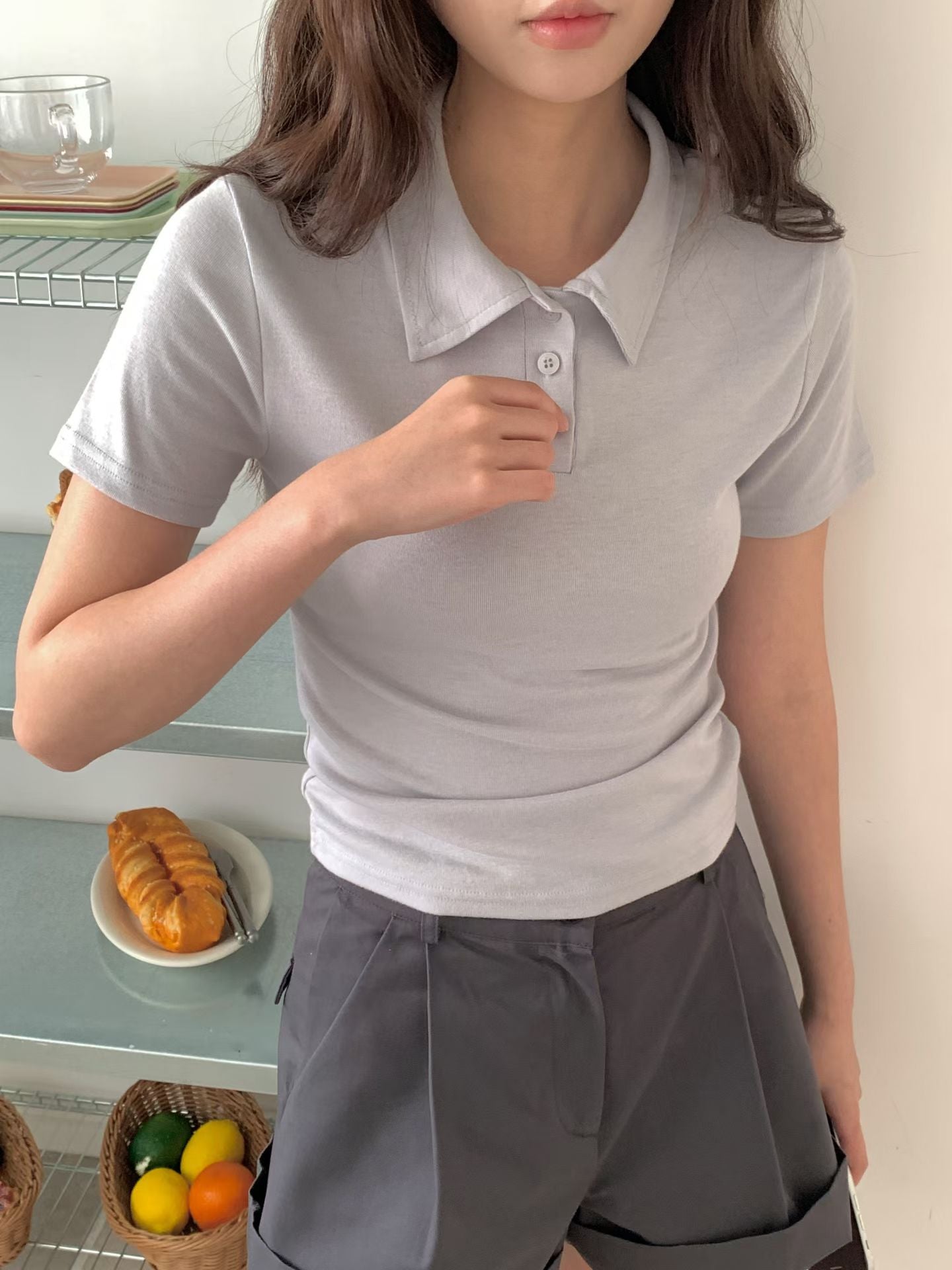 Basic Collared Button Top(3 Colors)