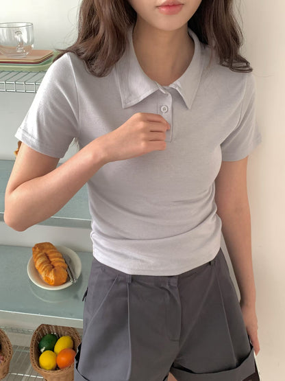 Basic Collared Button Top(3 Colors)