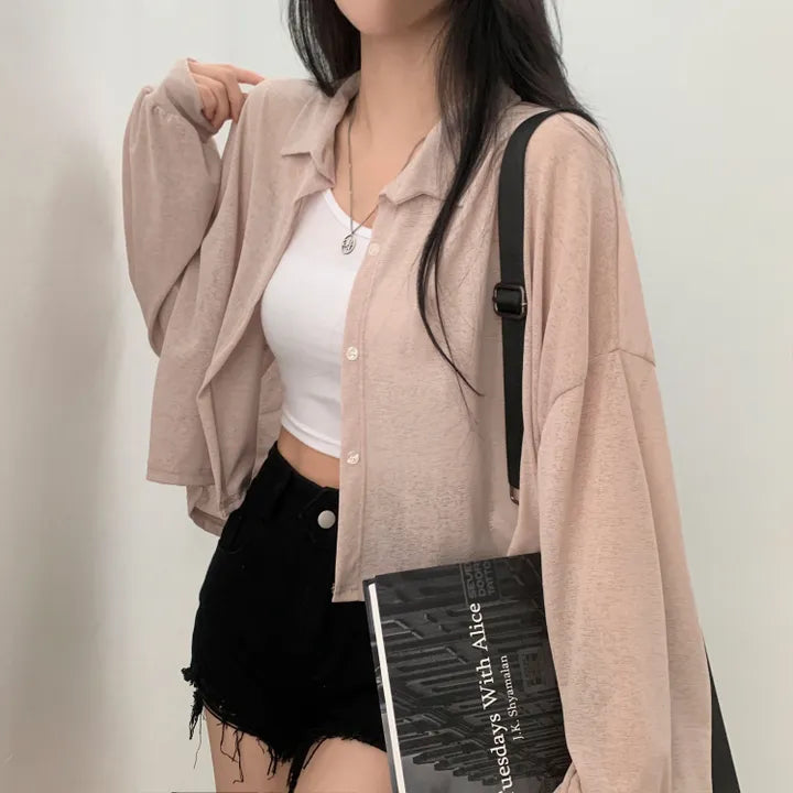Morning Mist Sheer Layering Oversized Shirt(4 colors)